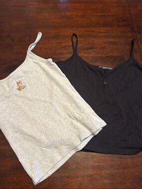 Brandy Melville Black & Light Gray Ribbed Tank Tops